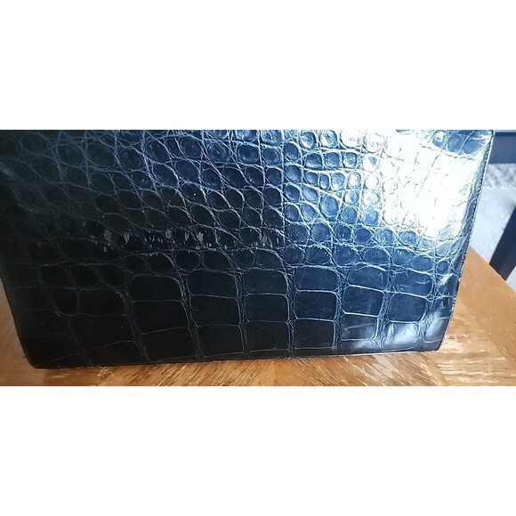 Black Escort Genuine Leather Inside Structured Frame Handbag Purse Alligator Fon - Picture 15 of 16